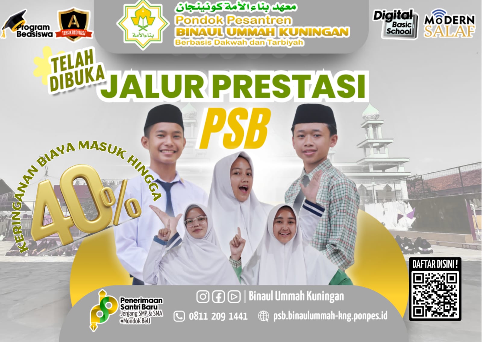 Buruan Daftar! Jalur Prestasi PSB 2026–2027 Pondok Pesantren Binaul Ummah Kuningan Dibuka Hingga 13 Desember 2025